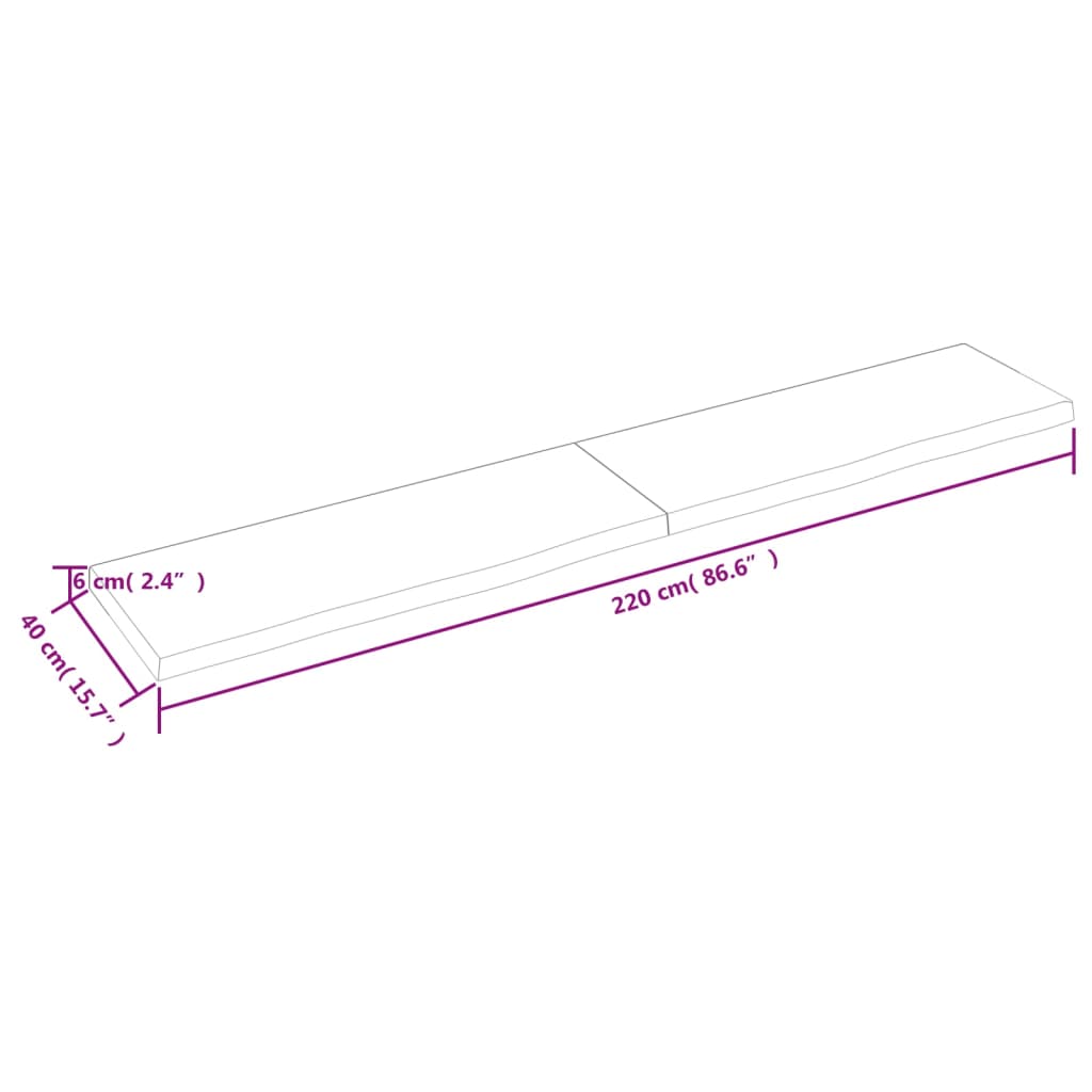 vidaXL Blat stołu, ciemnobrązowy, 220x40x(2-6) cm, lite drewno dębowe