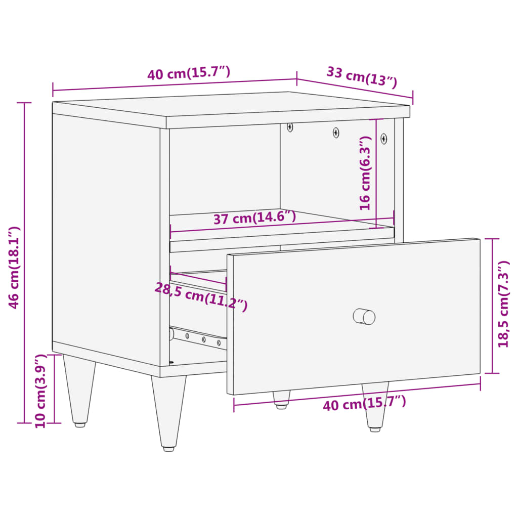 vidaXL Szafki nocne, 2 szt., 40x33x46 cm, lite drewno mango