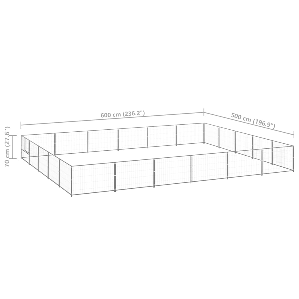 vidaXL Kojec dla psa, srebrny, 30 m², stalowy