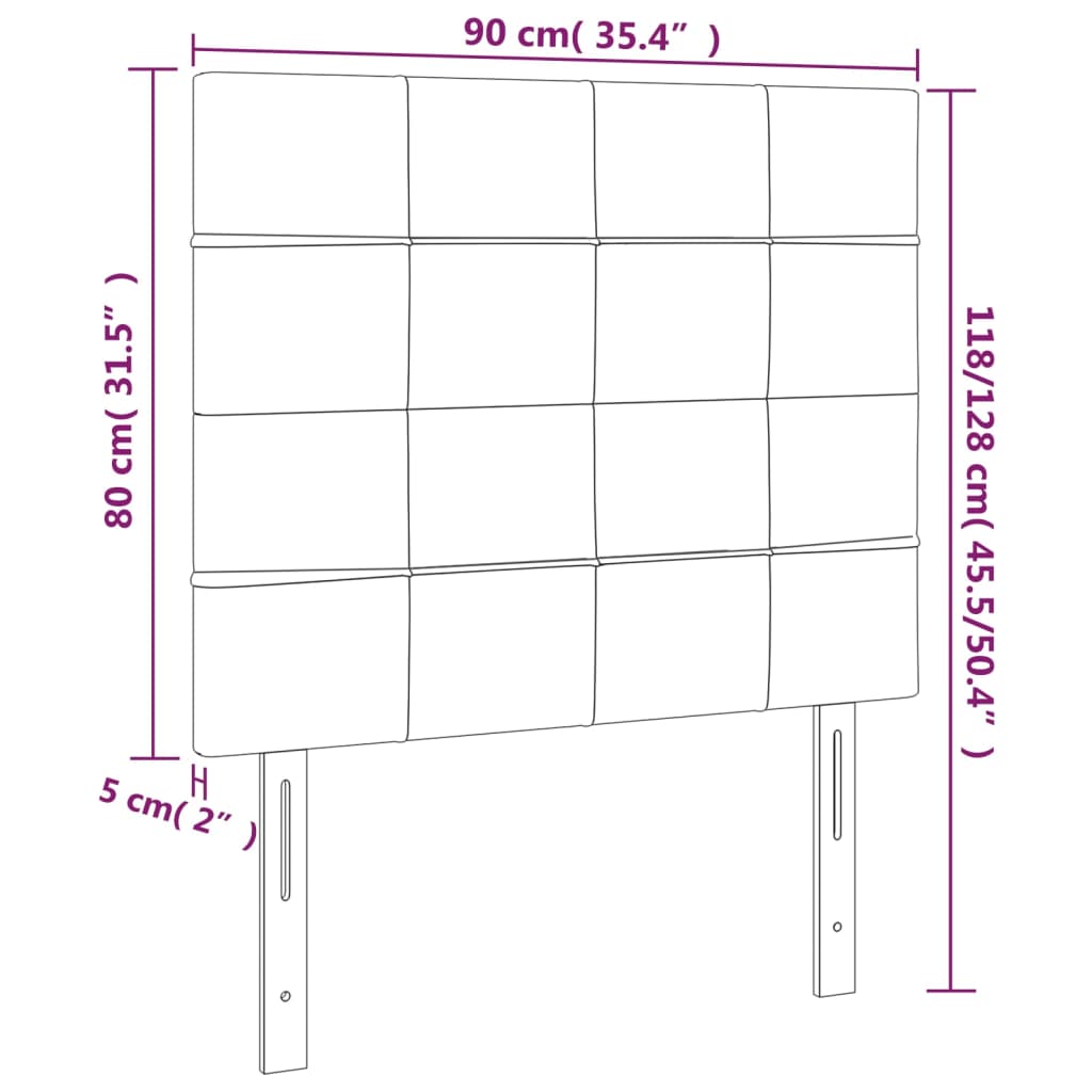 vidaXL Zagłówek do łóżka z LED, jasnoszary, 90x5x118/128 cm, aksamit