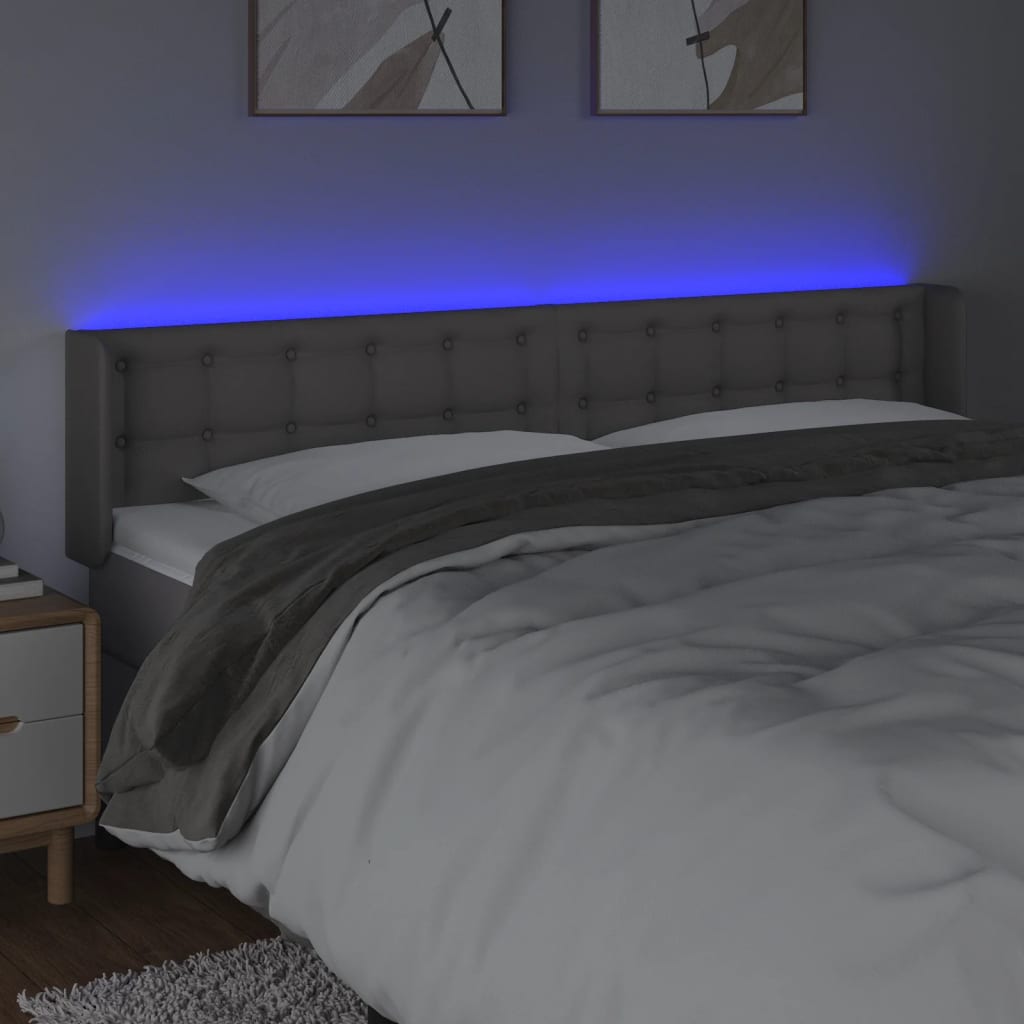 vidaXL Zagłówek do łóżka z LED, szary, 183x16x78/88 cm sztuczna skóra