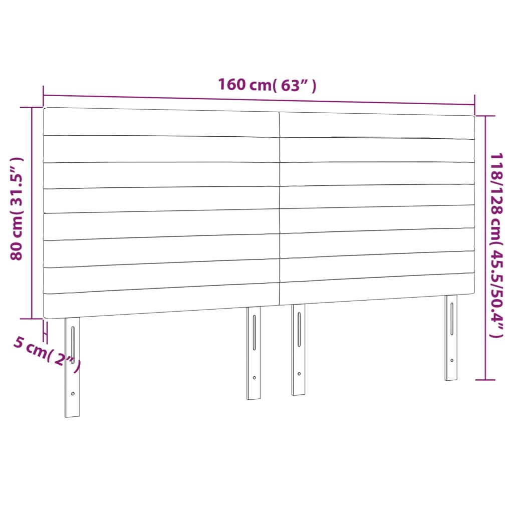 vidaXL Zagłówek do łóżka z LED, ciemnoszary, 160x5x118/128 cm, tkanina