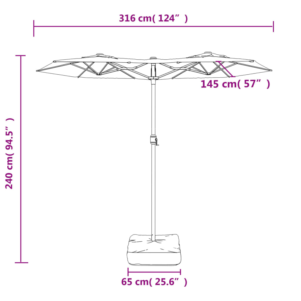 vidaXL Podwójny parasol ogrodowy z LED, terakota, 316x240 cm