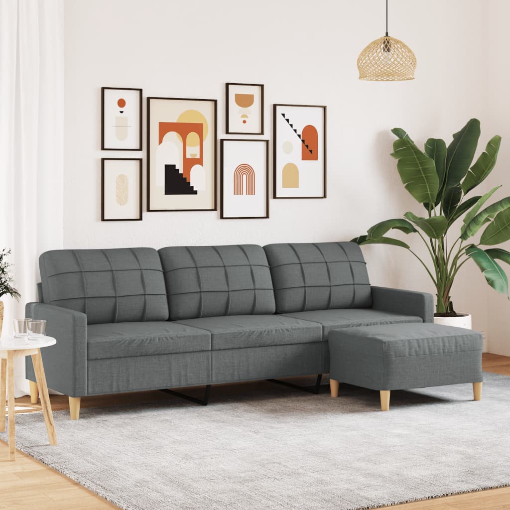 vidaXL 3-osobowa sofa z podnóżkiem, ciemnoszara, 210 cm, tkaniną