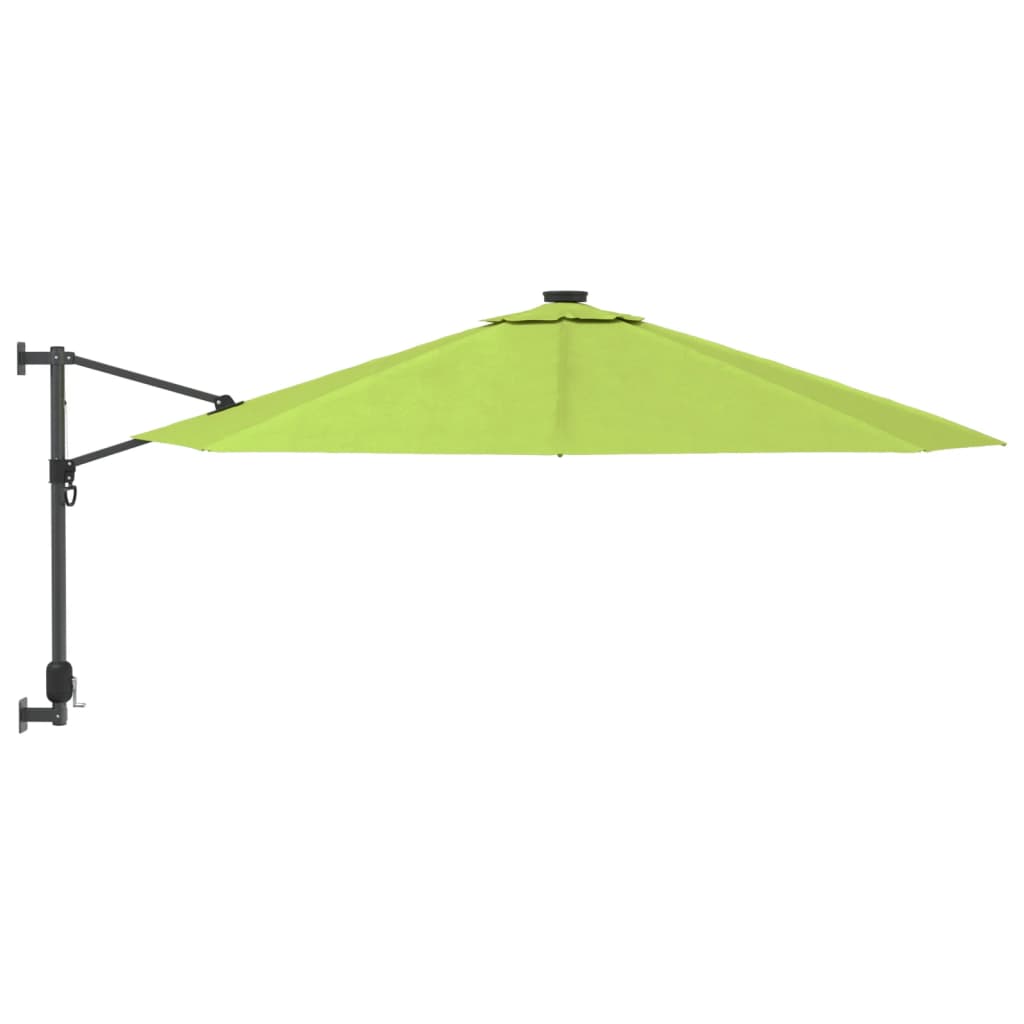 vidaXL Ścienny parasol ogrodowy z LED, zielony, 290 cm