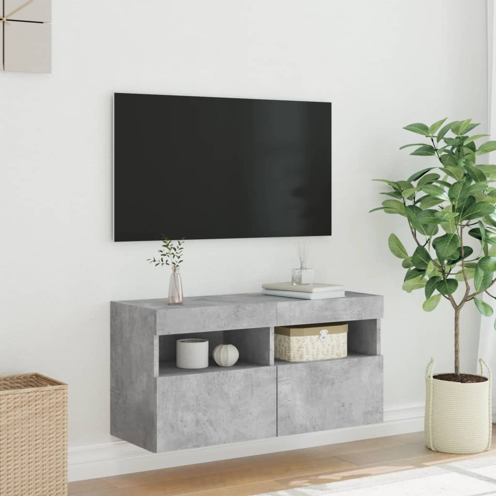 vidaXL Ścienna szafka TV z LED, szarość betonu, 80x30x40 cm