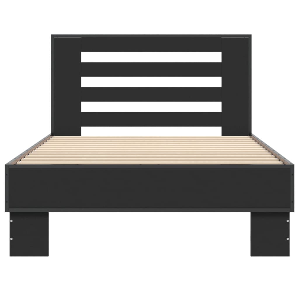 vidaXL Rama łóżka, czarna, 90x200 cm, materiał drewnopochodny i metal