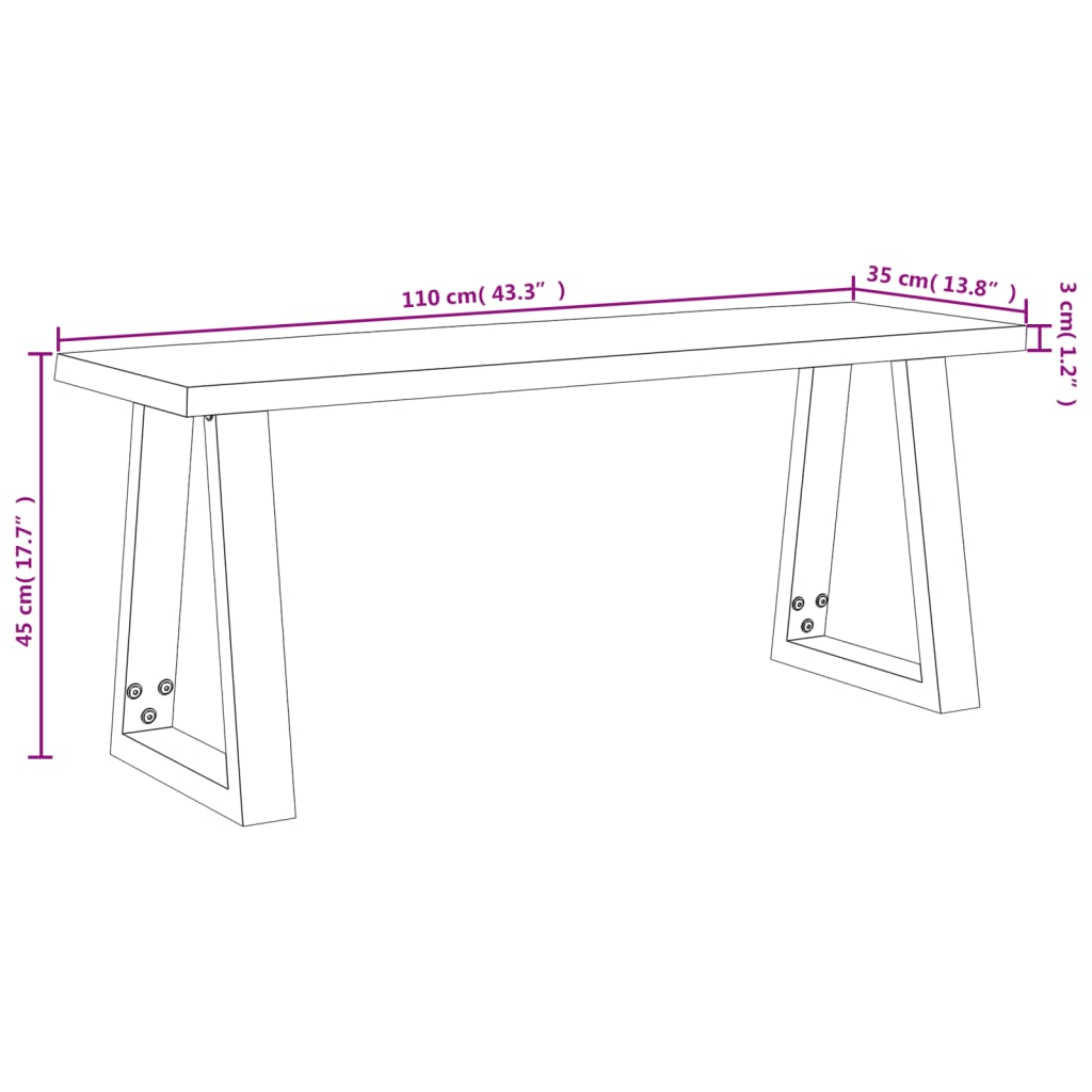 vidaXL Ławka z naturalną krawędzią, 110 cm, lite drewno akacjowe