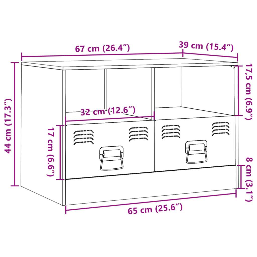 vidaXL Szafka pod telewizor, czarna, 67x39x44 cm, stalowa