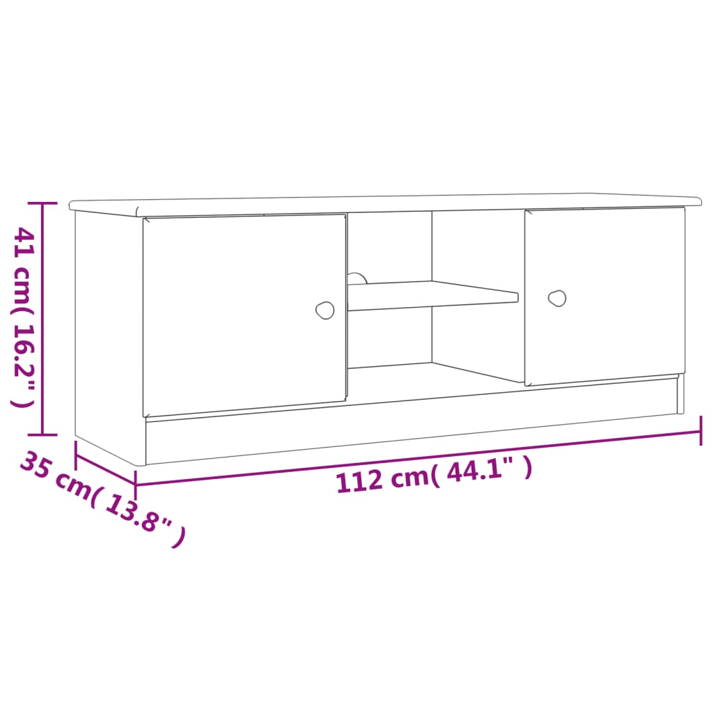 vidaXL Szafka pod TV ALTA, biała, 112x35x41 cm, lite drewno sosnowe