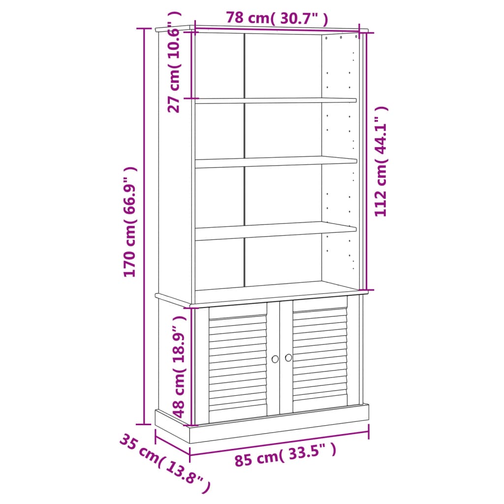 vidaXL Biblioteczka VIGO, 85x35x170 cm, lite drewno sosnowe