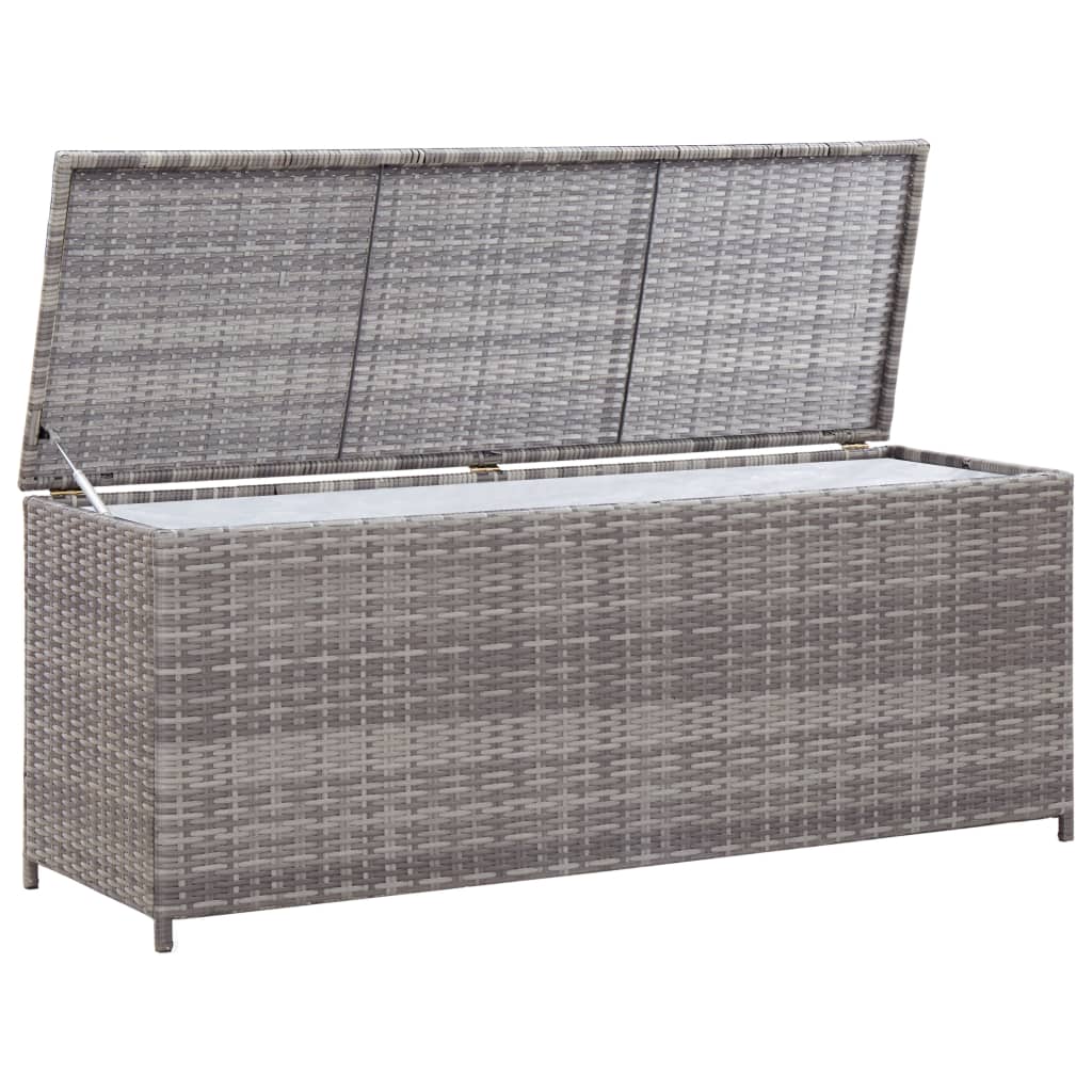 vidaXL Skrzynia ogrodowa, szara, 150 x 50 x 60 cm, rattan PE