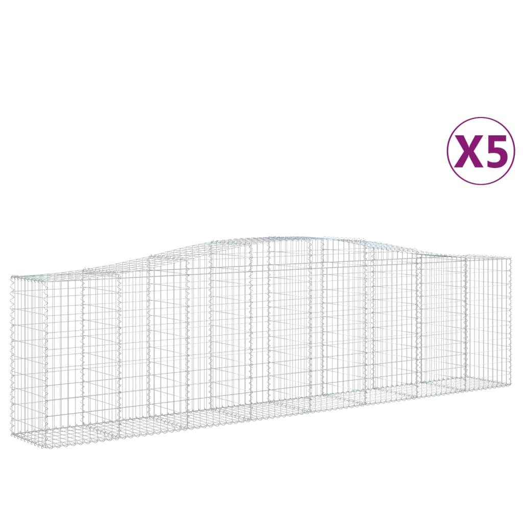 vidaXL Kosze gabionowe, 5 szt, 400x50x100/120 cm, galwanizowane żelazo