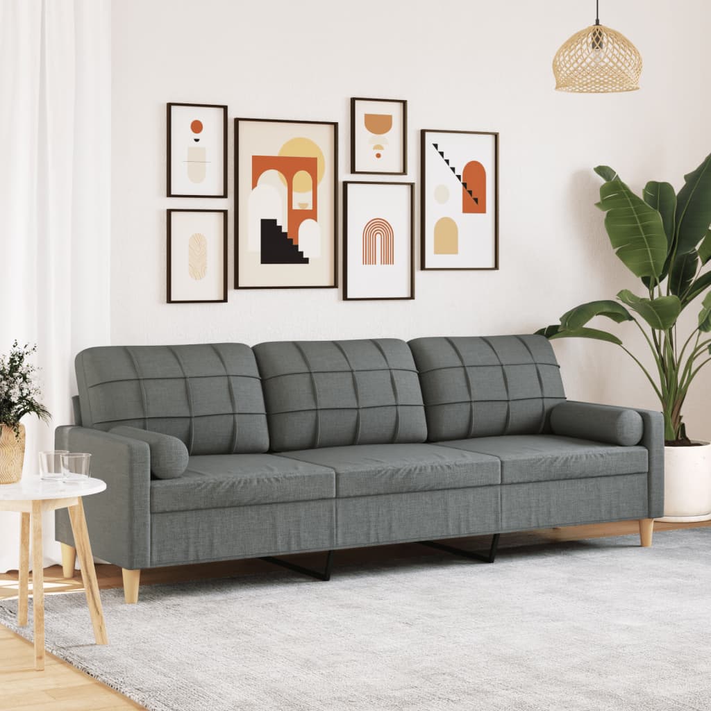 vidaXL 3-osobowa sofa z poduszkami, ciemnoszara, 210 cm, obita tkaniną