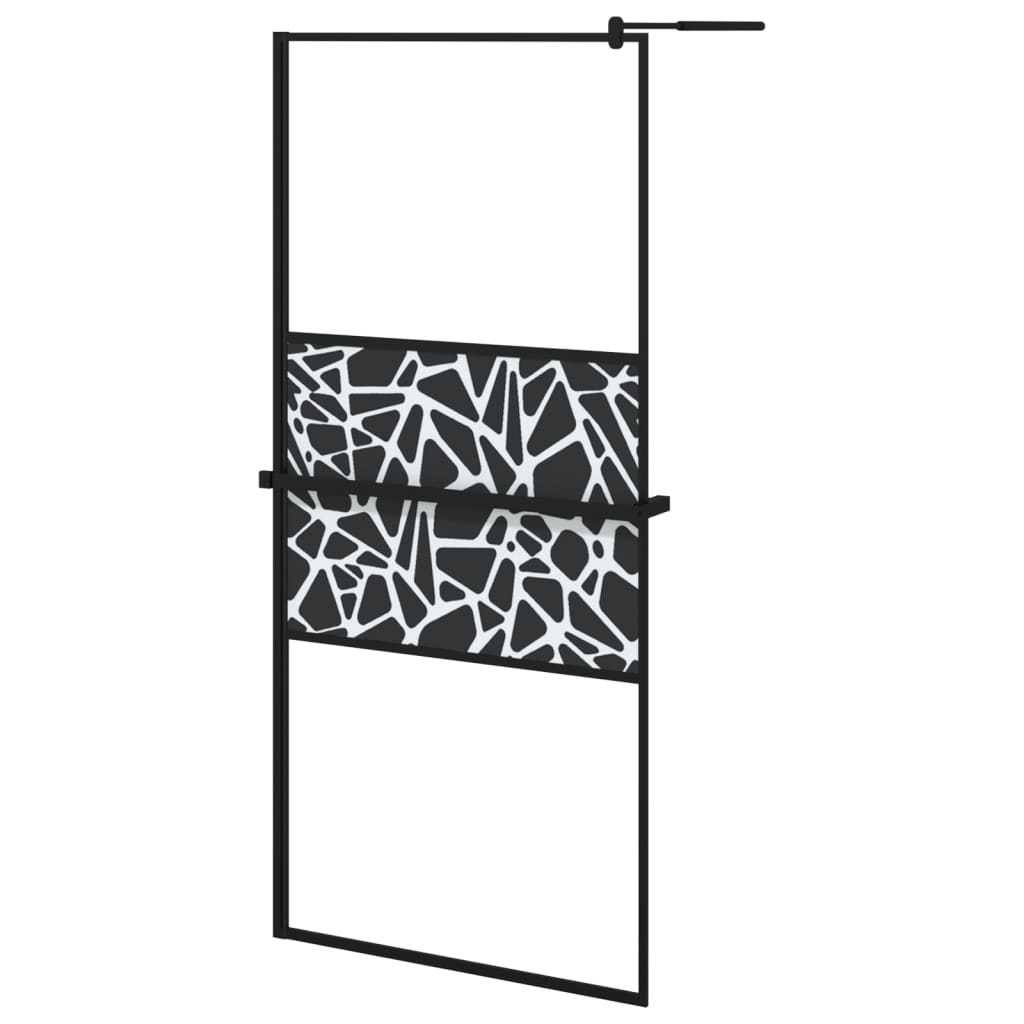 vidaXL Ścianka prysznicowa z półką, czarna, 90x195 cm, ESG i aluminium