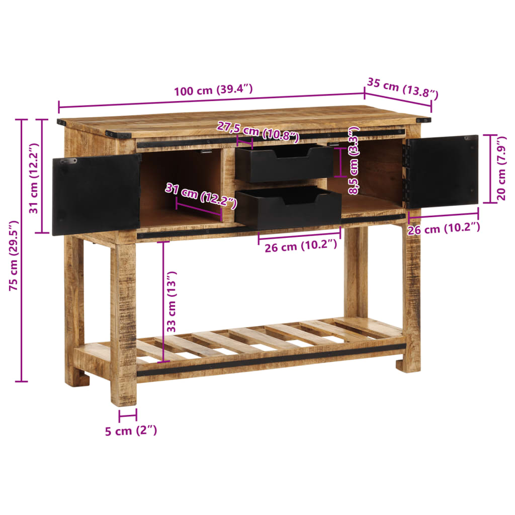 vidaXL Stolik konsolowy, 100x35x75 cm, lite drewno mango