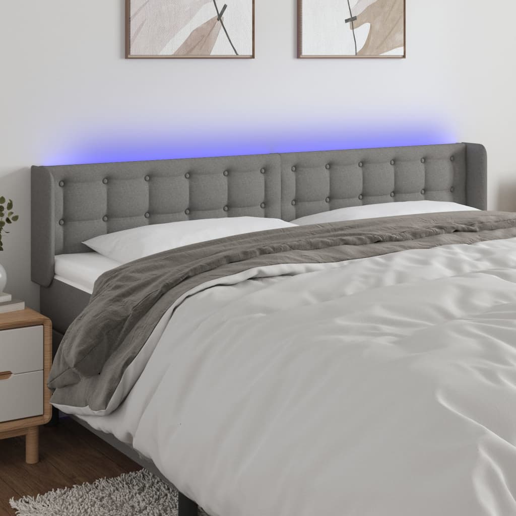 vidaXL Zagłówek do łóżka z LED, ciemnoszary, 183x16x78/88 cm, tkanina