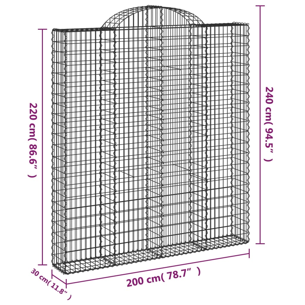 vidaXL Kosze gabionowe, 18 szt, 200x30x220/240cm, galwanizowane żelazo