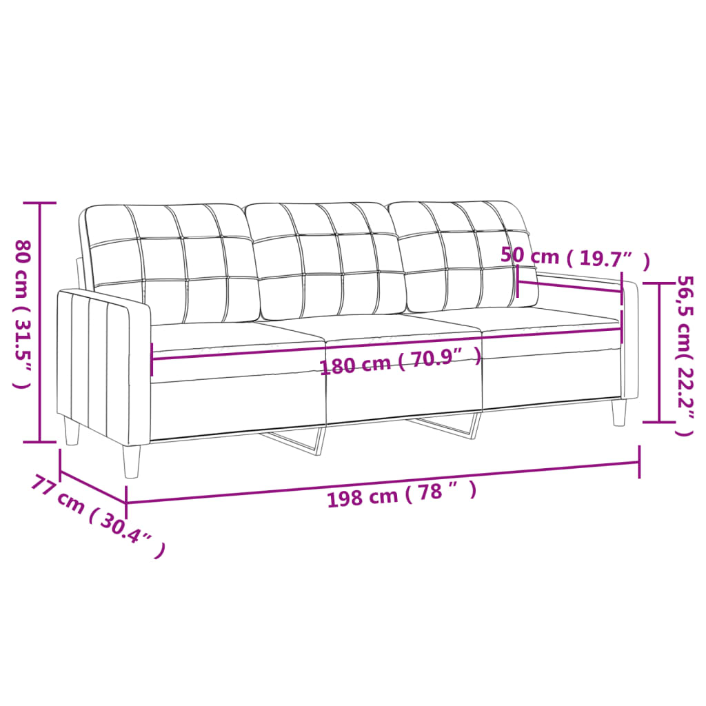 vidaXL Sofa 3-osobowa, ciemnoszara, 180 cm, tkanina, klasa B