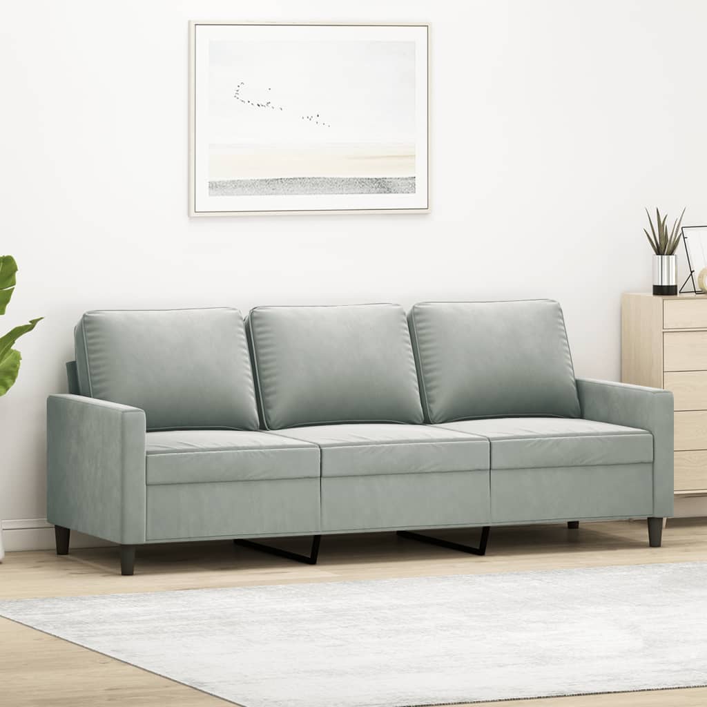 vidaXL Sofa 3-osobowa, jasnoszara, 180 cm, tapicerowana aksamitem