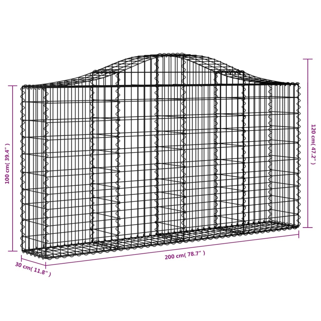 vidaXL Kosze gabionowe, 7 szt, 200x30x100/120 cm, galwanizowane żelazo