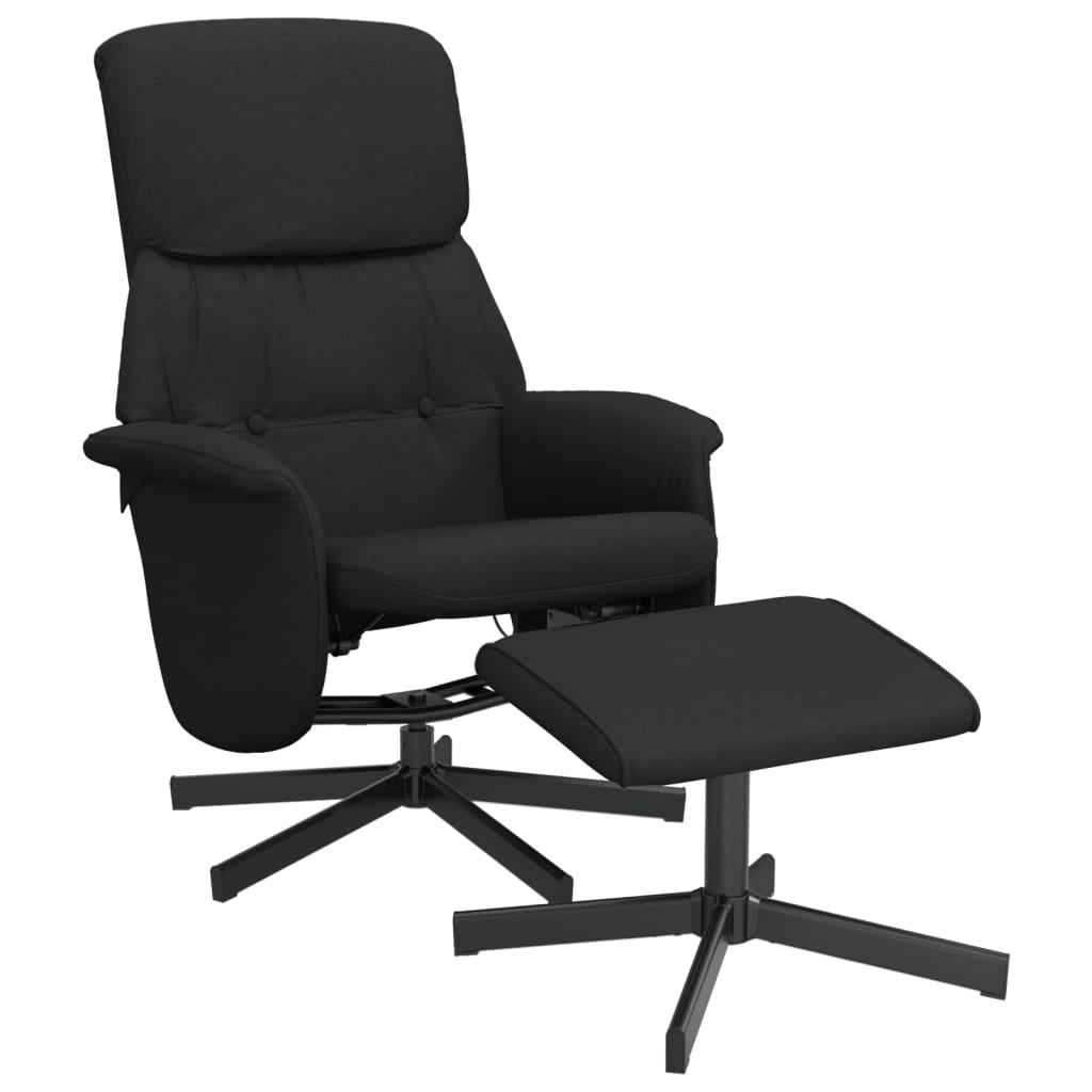 vidaXL Rozkładany fotel z podnóżkiem, czarny, obity tkaniną