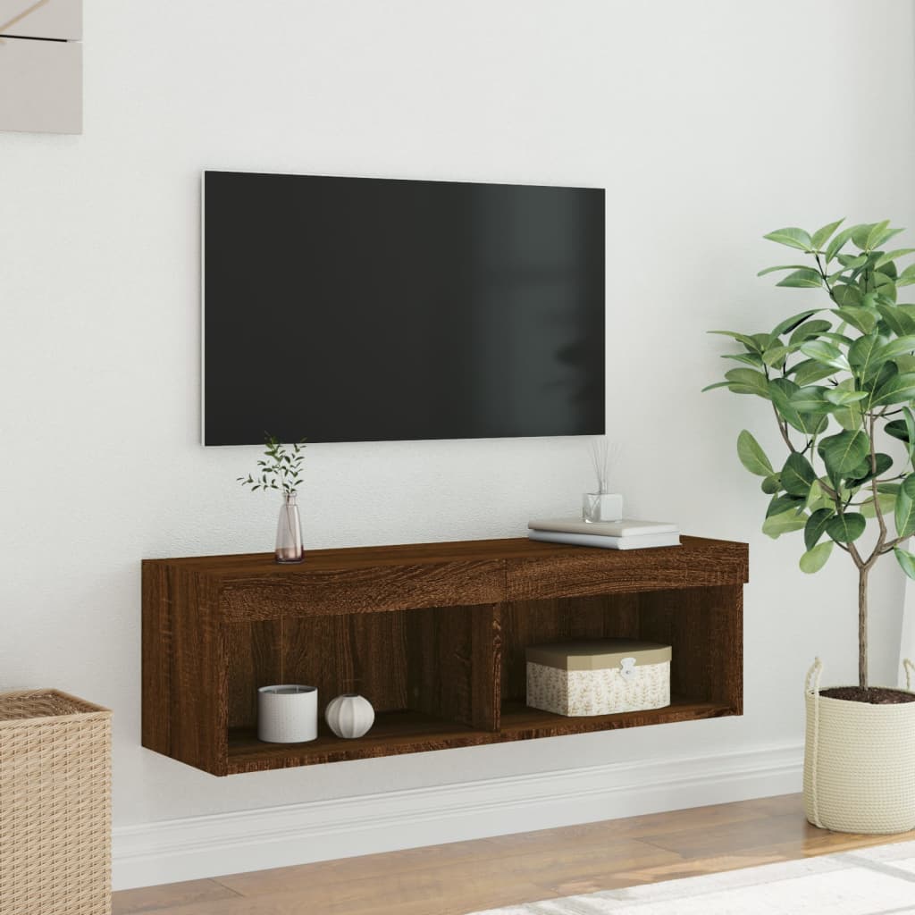 vidaXL Szafka TV z oświetleniem LED, brązowy dąb, 100x30x30 cm