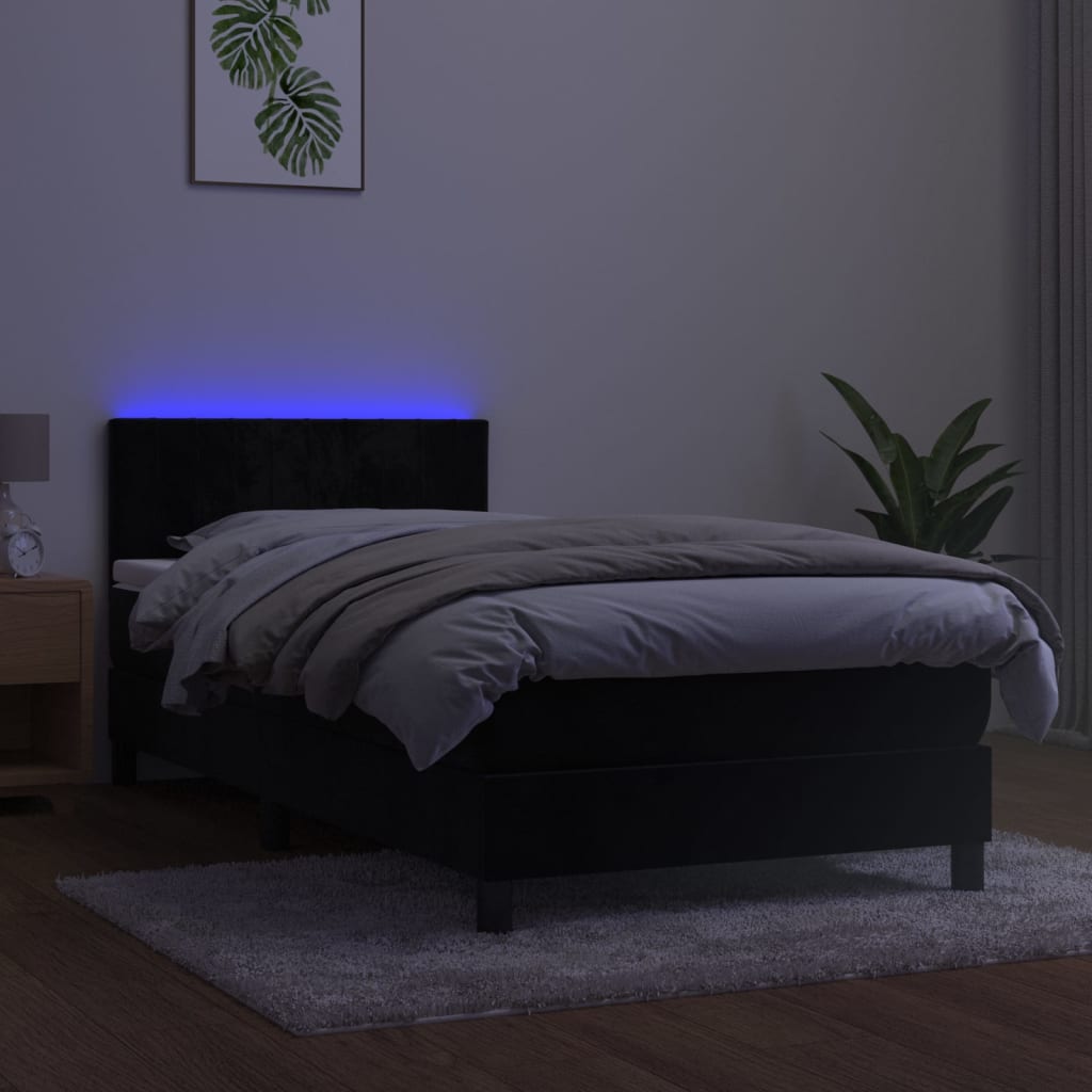 vidaXL Łóżko kontynentalne z materacem i LED, czarny aksamit 90x190 cm