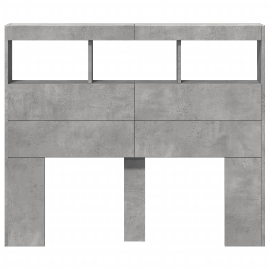 vidaXL Zagłówek z półkami i LED, szarość betonu, 120x17x102 cm
