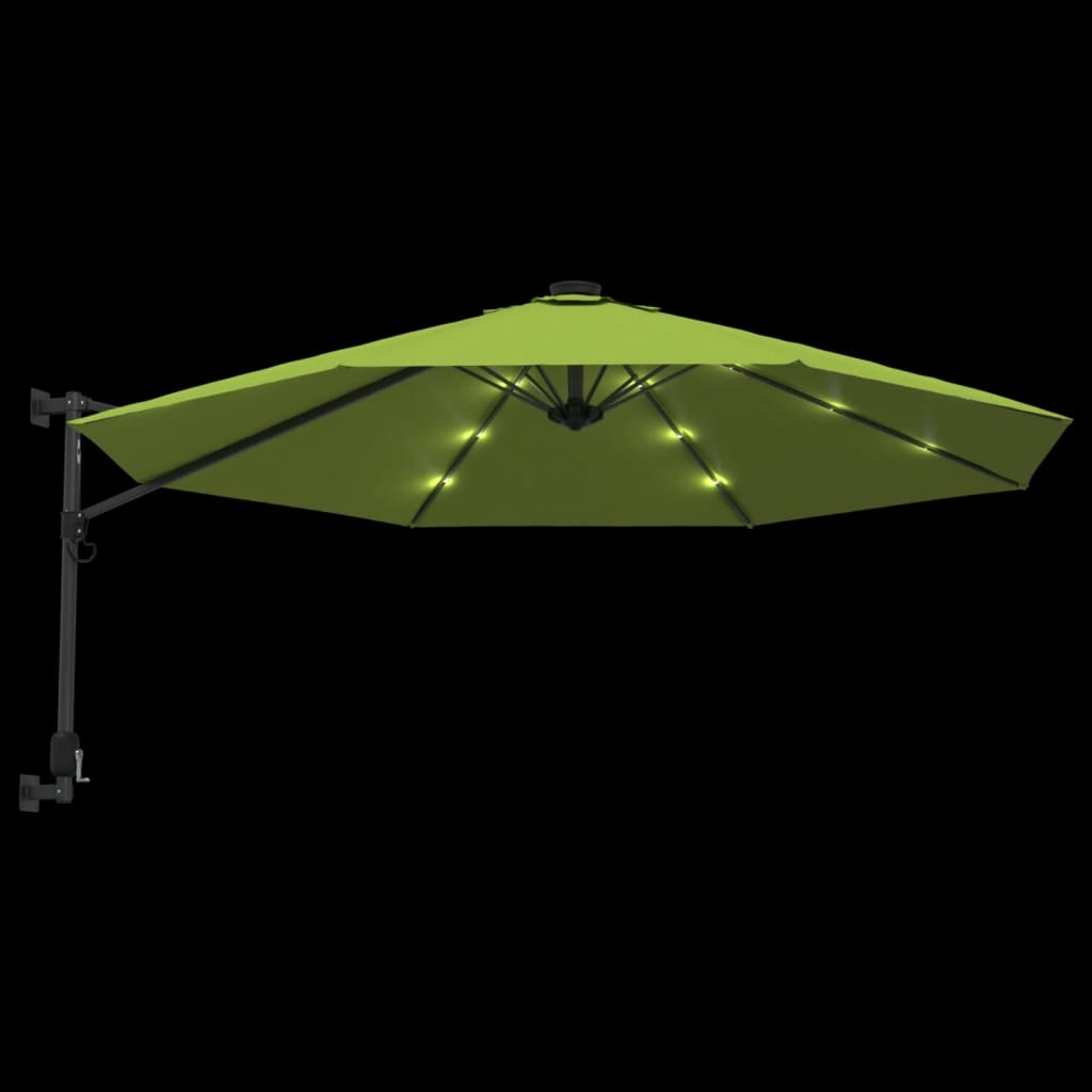 vidaXL Ścienny parasol ogrodowy z LED, zielony, 290 cm