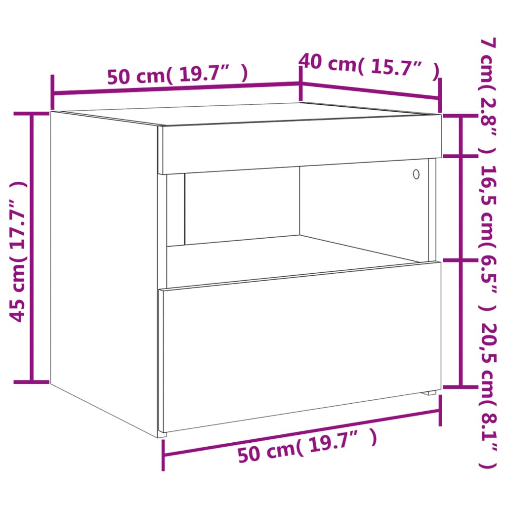 vidaXL Szafki nocne z oświetleniem LED, 2 szt., białe, 50x40x45 cm