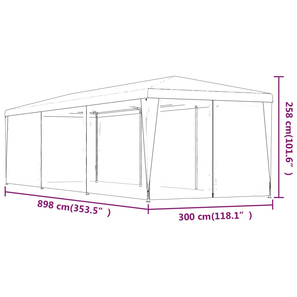 vidaXL Namiot imprezowy z 8 ścianami z siatki, antracyt, 3x9 m, HDPE