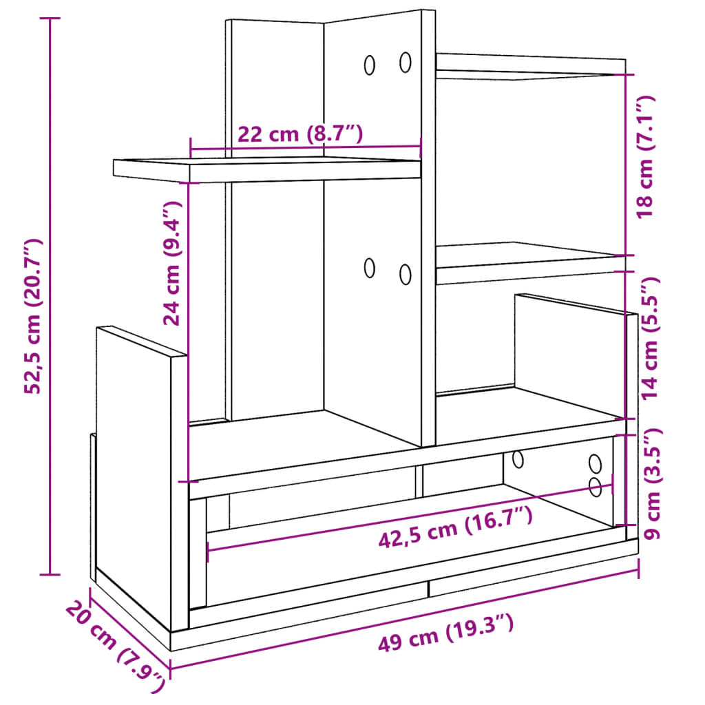 vidaXL Organizer na biurko, czarny, 49x20x52,5 cm