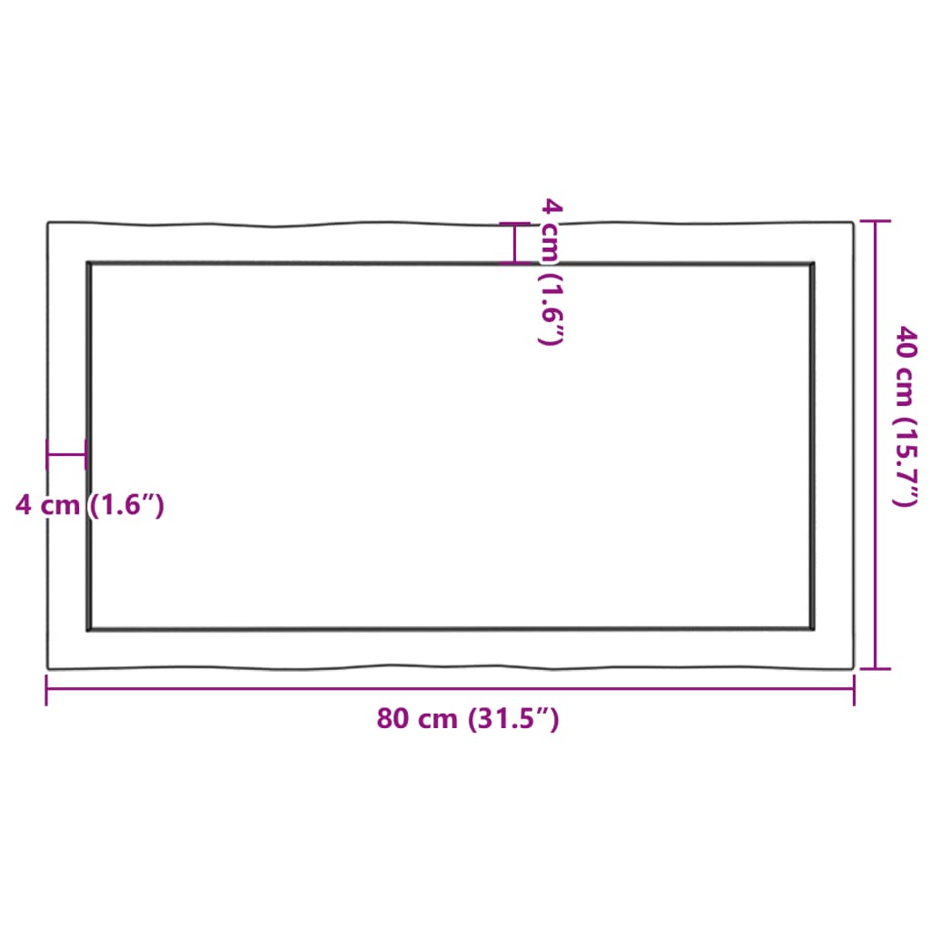 vidaXL Blat ciemnobrązowy 80x40x(2-4) cm, drewno z naturalną krawędzią