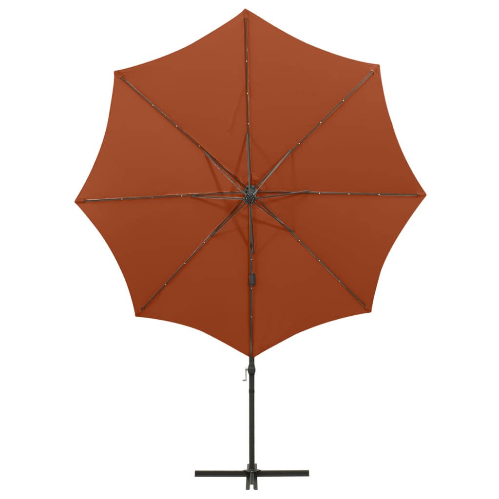 vidaXL Parasol wiszący z lampkami LED i słupkiem, terakota, 300 cm