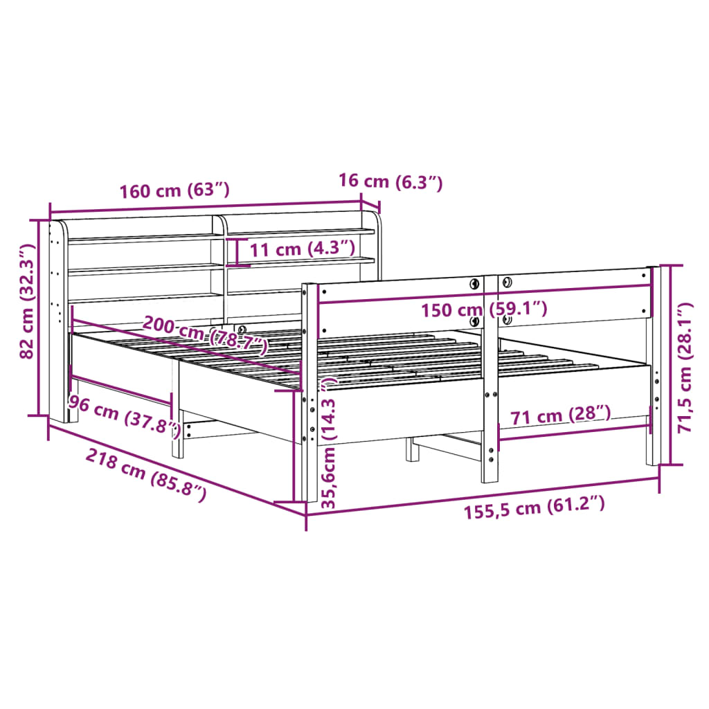 vidaXL Rama łóżka bez materaca, biała, 150x200 cm, lite drewno sosnowe