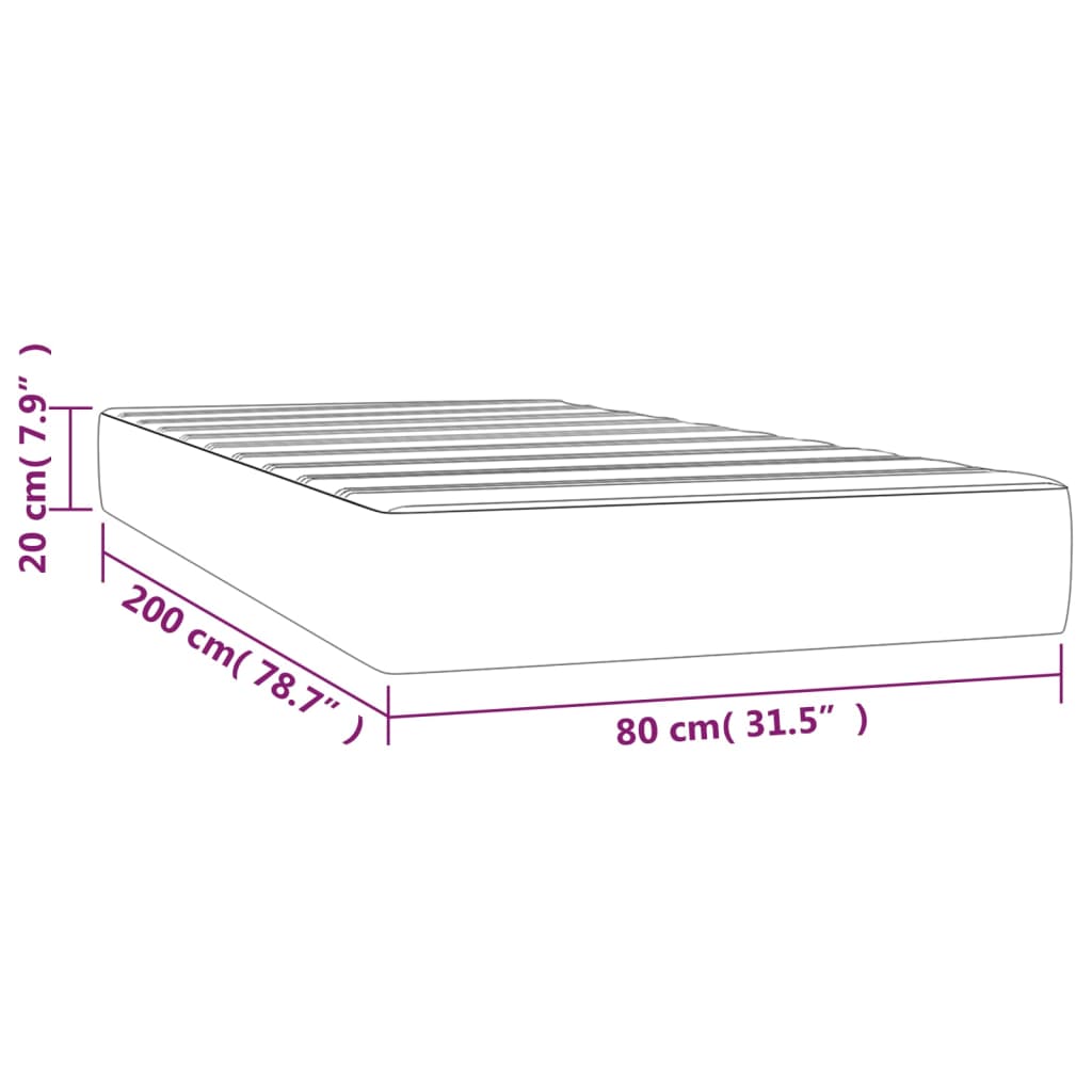 vidaXL Materac kieszeniowy, ciemnoszary, 80x200x20 cm, aksamit