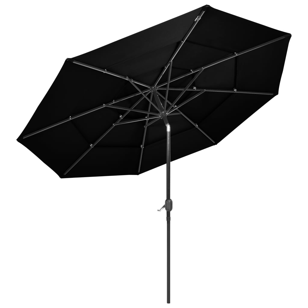 vidaXL 3-poziomowy parasol na aluminiowym słupku, czarny, 3 m