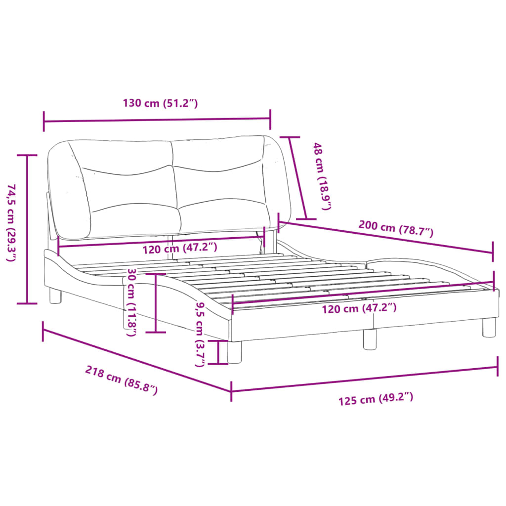 vidaXL Rama łóżka z oświetleniem LED, jasnoszara, 120x200 cm, tkanina