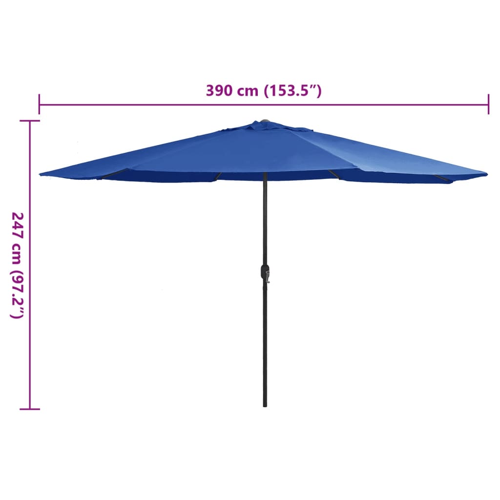 vidaXL Parasol ogrodowy na metalowym słupku, 390 cm, niebieski