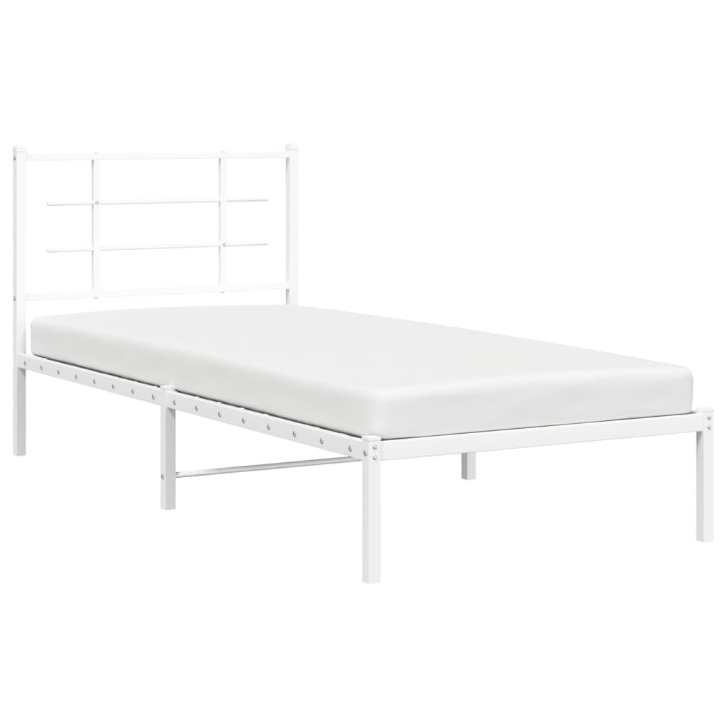 vidaXL Metalowa rama łóżka z wezgłowiem, biała, 90x200 cm