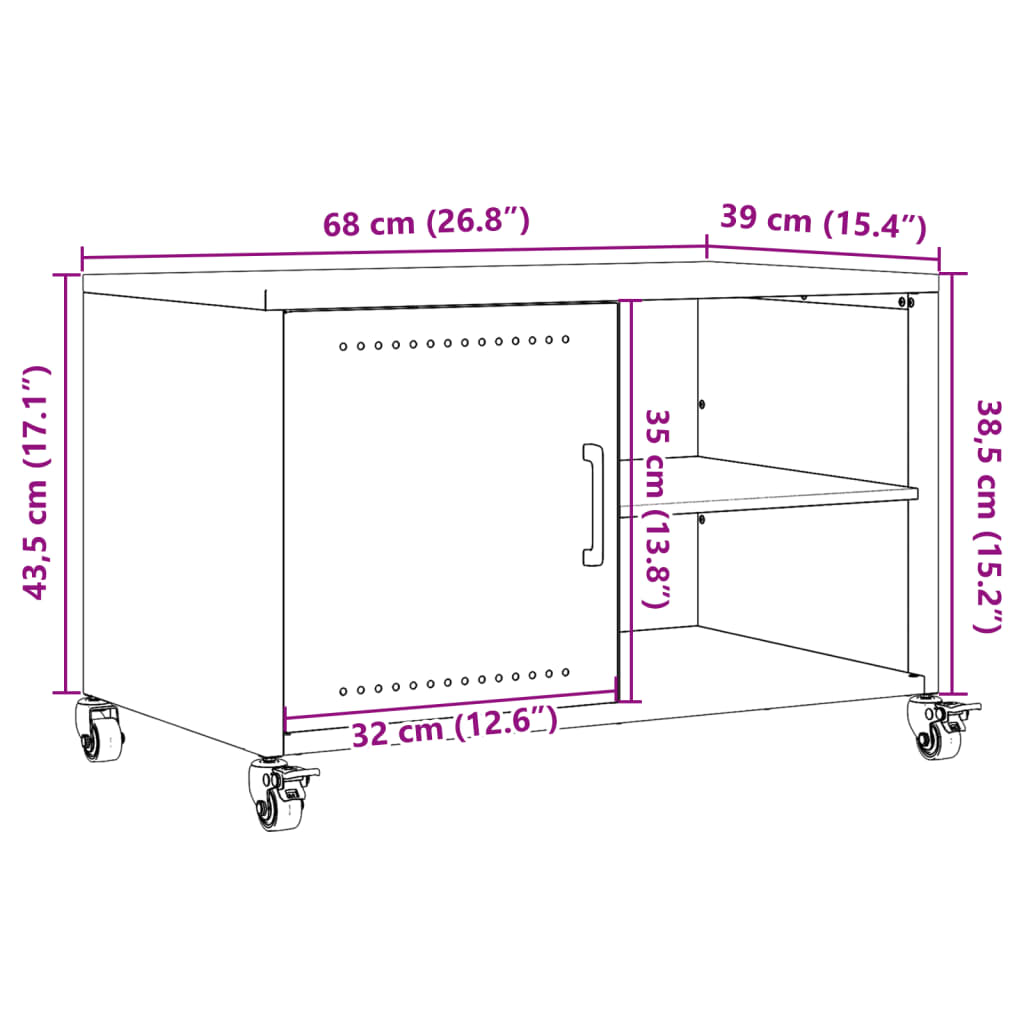 vidaXL Szafka RTV, oliwkowa, 68x39x43,5 cm, stal walcowana na zimno