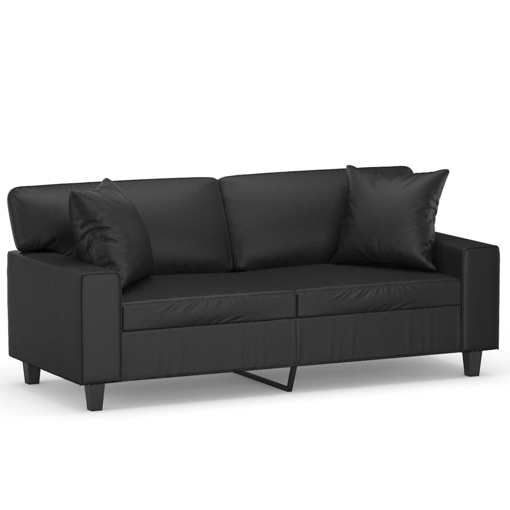 vidaXL 2-osobowa sofa z poduszkami, czarna, 140 cm, sztuczna skóra