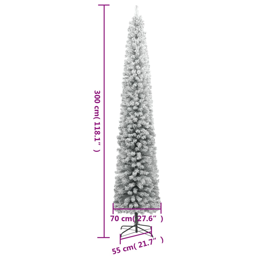 vidaXL Smukła choinka na stojaku, pokryta śniegiem, 300 cm, PVC