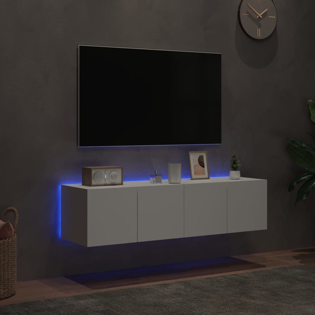 vidaXL Ścienne szafki TV z LED, 2 szt., białe, 60x35x31 cm