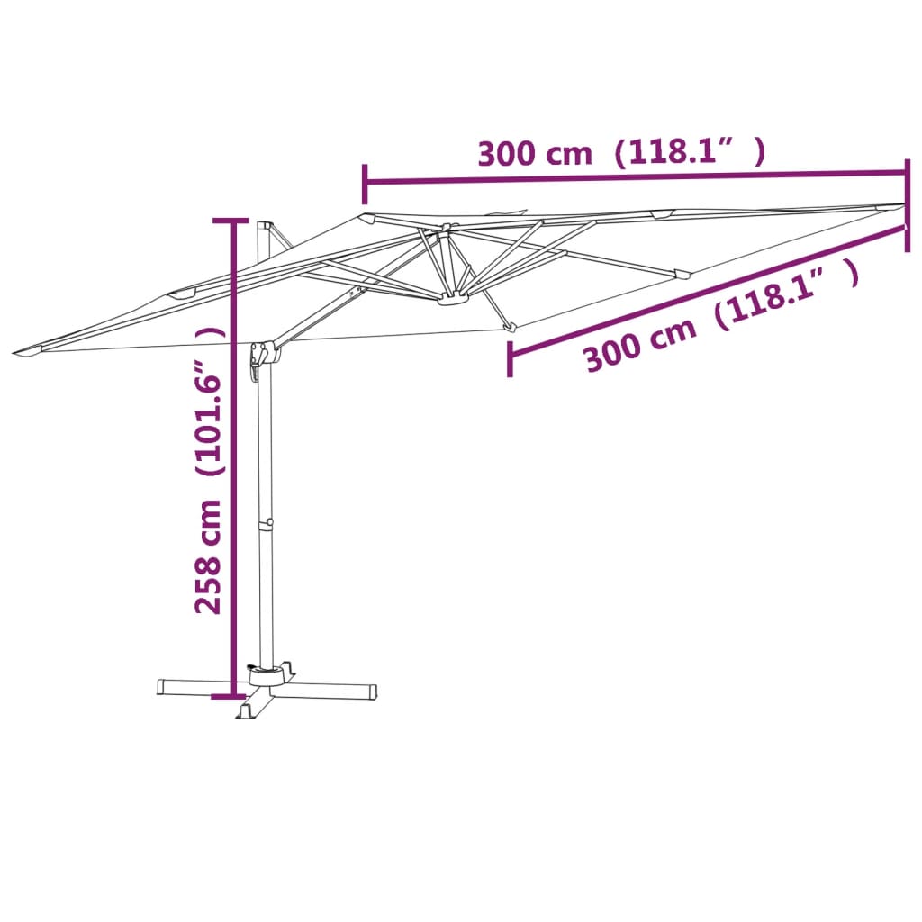 vidaXL Parasol wiszący z aluminiowym słupkiem, piaskowy, 300x300 cm