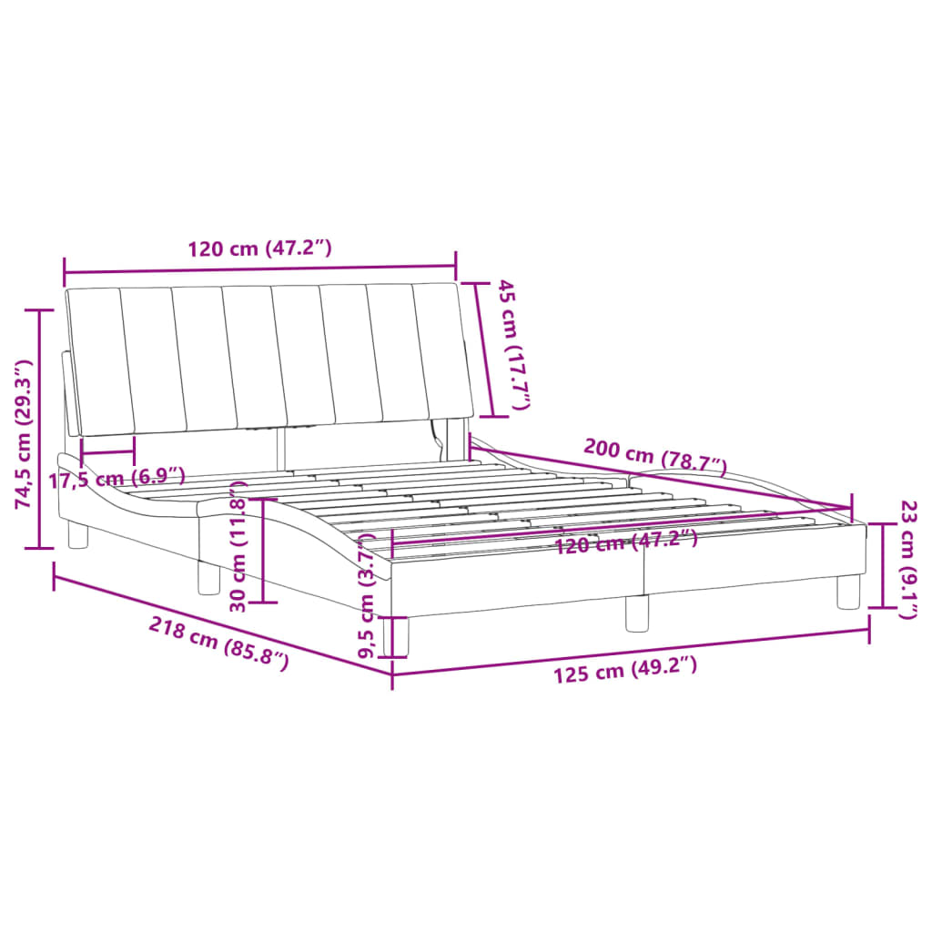 vidaXL Rama łóżka z LED, ciemnoszara, 120x200 cm, aksamitna