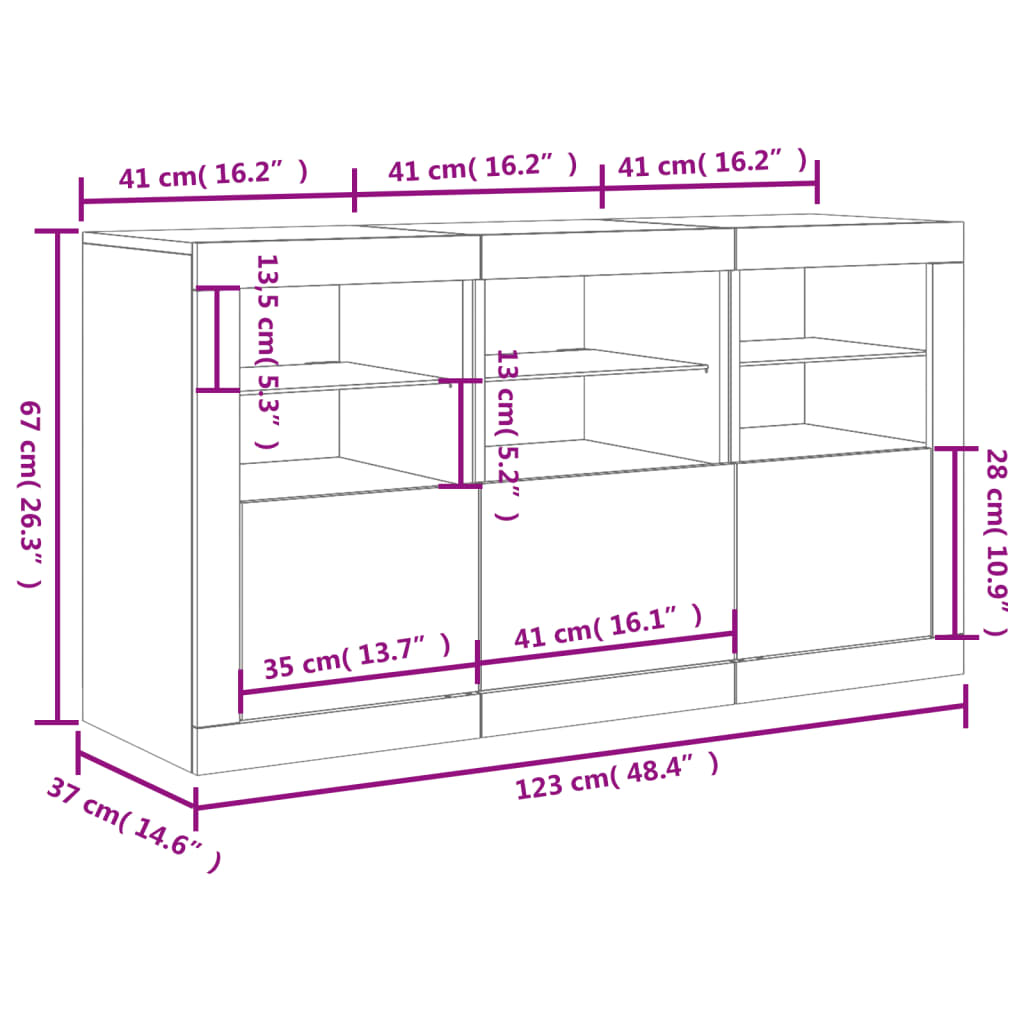 vidaXL Szafka z oświetleniem LED, dąb sonoma, 123x37x67 cm