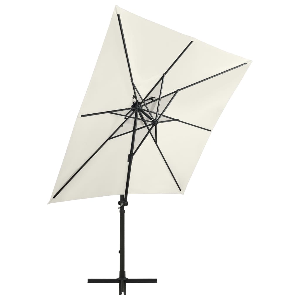 vidaXL Parasol wiszący z lampkami LED i słupkiem, 250 cm, piaskowy