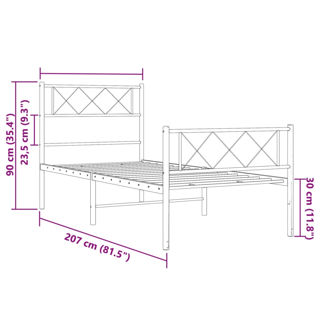 vidaXL Metalowa rama łóżka z wezgłowiem i zanóżkiem, biała, 100x200 cm